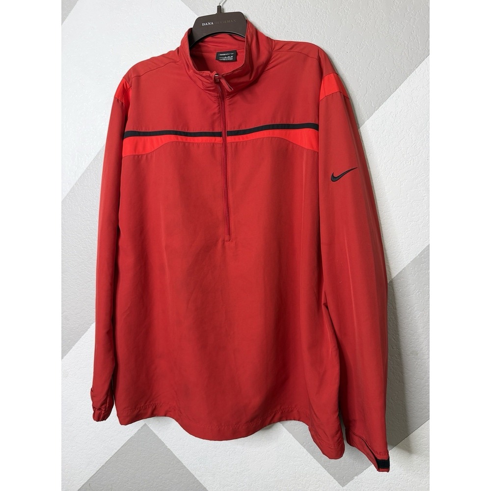 Nike Men Red Golf Windproof 1/2 Zip Pullover Jacket XL Breathable 333111 - Picture 2 of 11